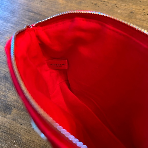 New GIVENCHY Women's Cosmetic Bag Red Silver Zippered Red Satin - Picture 6 of 14